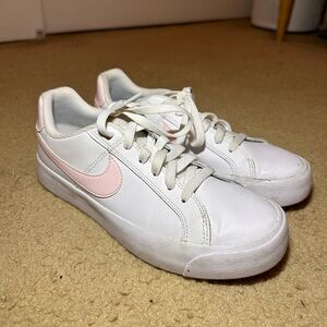 Nike White Sneakers, Laces, Baby Pink Swoosh, Excellent Condition, Size 6.5W